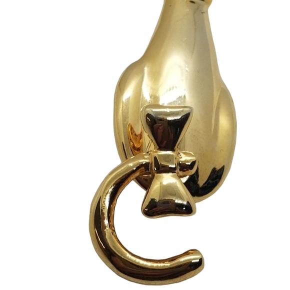 AAI VINTAGE GOLDTONED & CRYSTAL CAT WITH ARTICULATED TAIL BROOCH - Picture 3 of 7